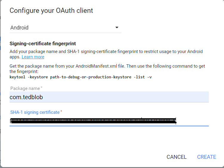 Update package name and SHA-1 for Google Sign-In Android