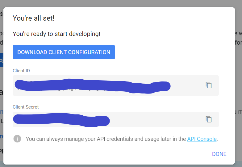 Client ID and secret key for Google Sign-In